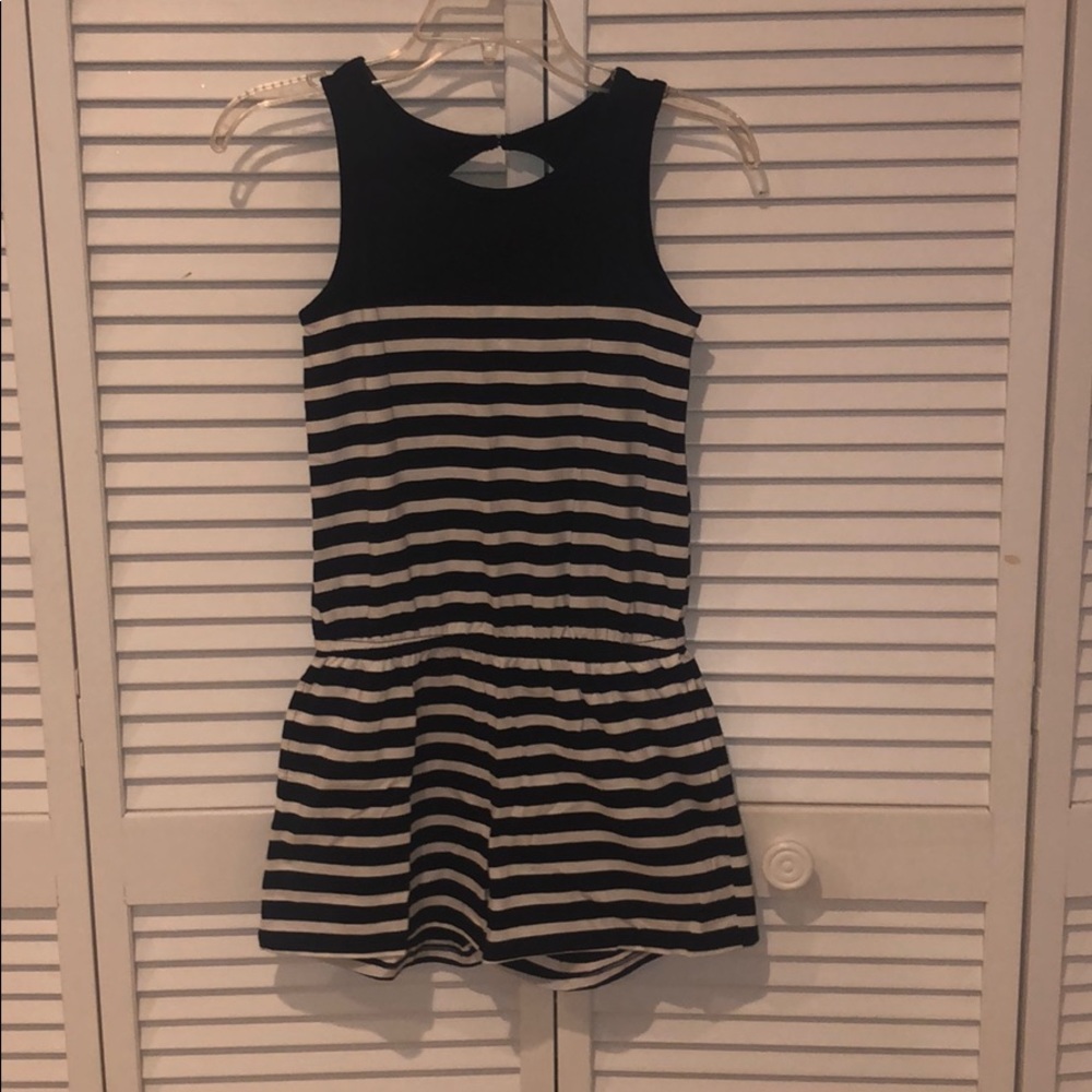 Blue & white cotton stripe romper